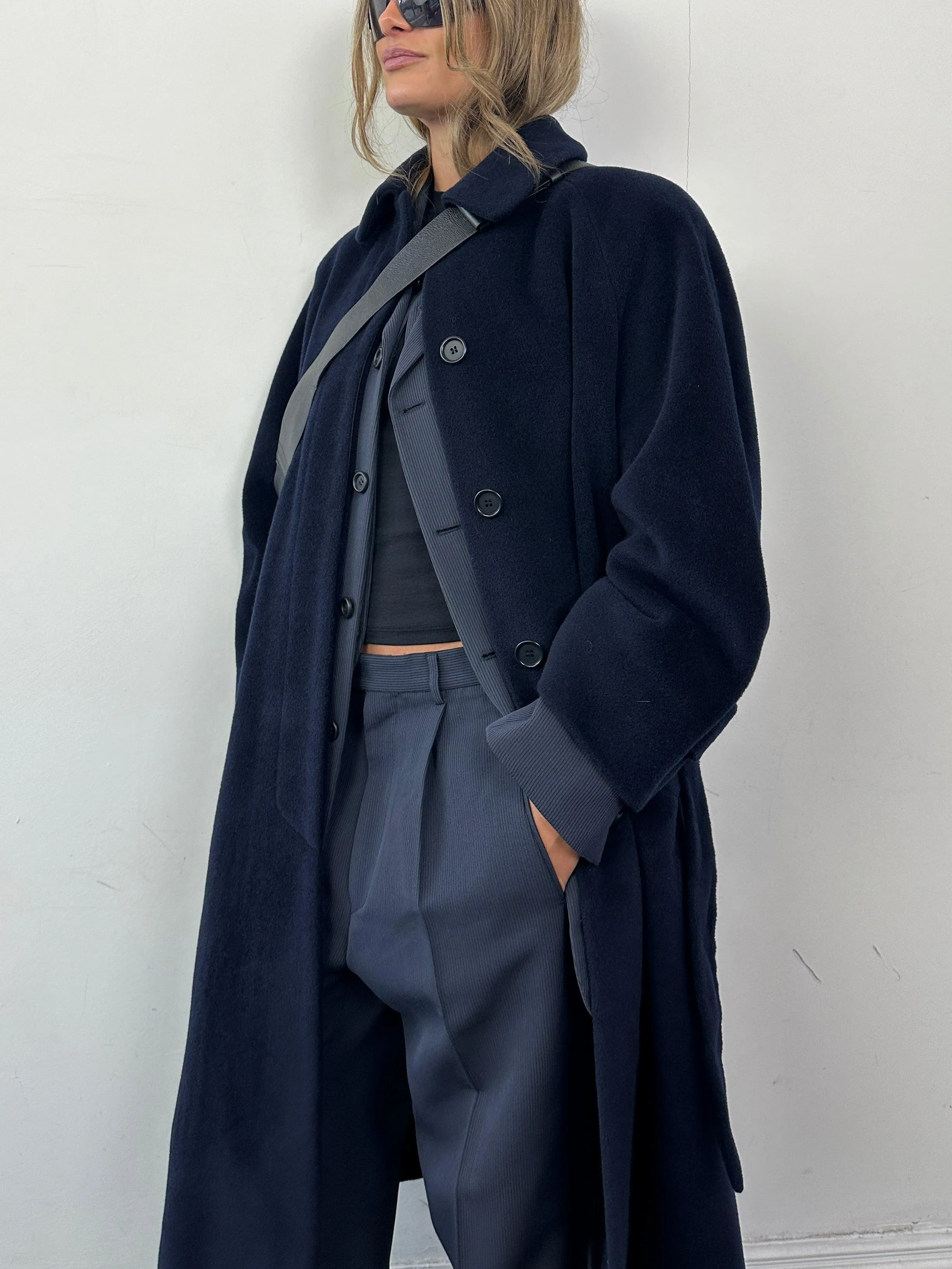 Vintage Wool Concealed Placket Single Breasted Belted Coat - L