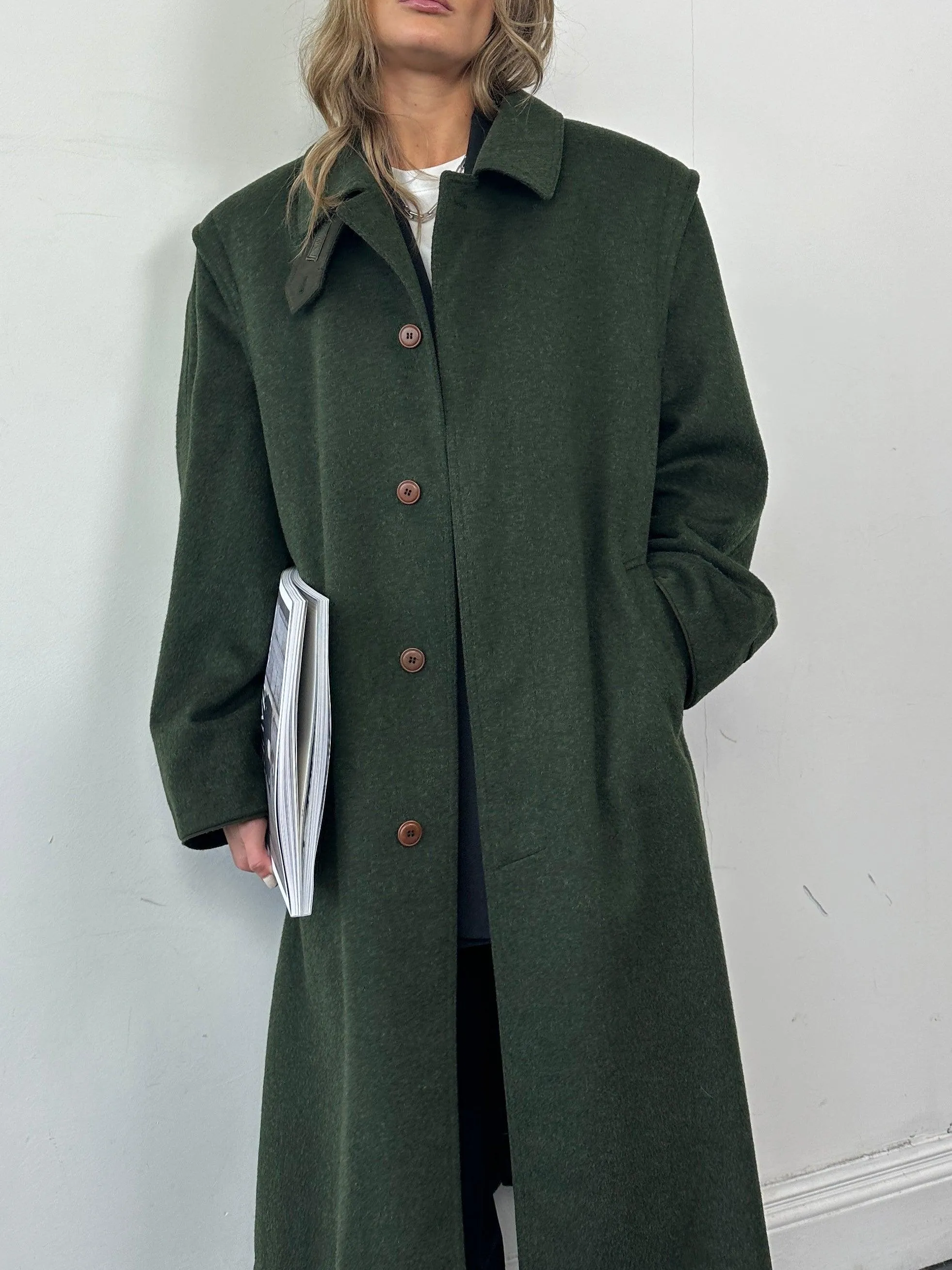 Vintage Wool Concealed Placket Single Breasted Coat - XL