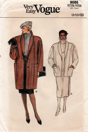 Vogue 9086 Womens Coat or Jacket 1980s Vintage Sewing Pattern Size 8 - 12 UNCUT Factory Folded