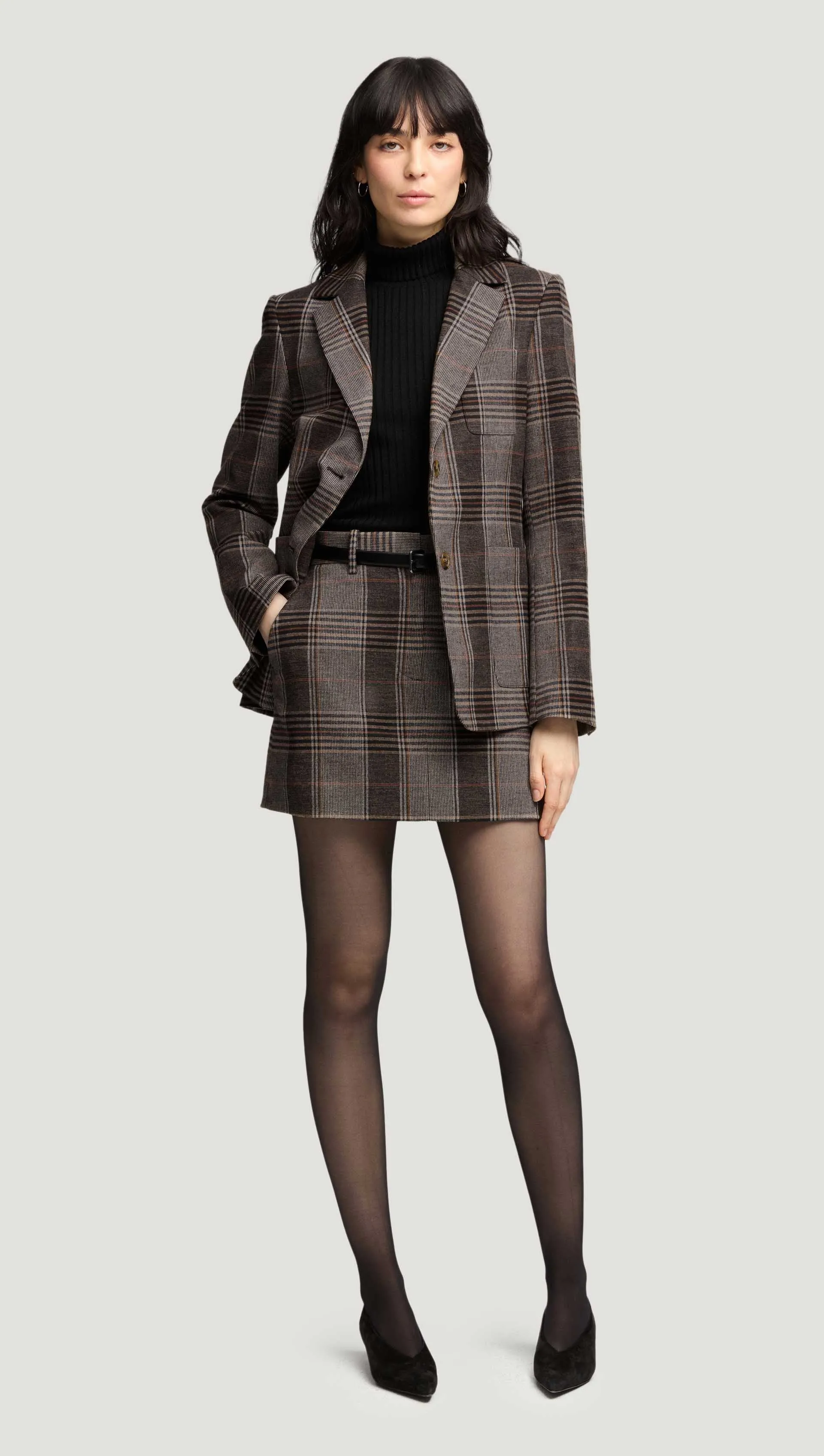 Weekend Blazer in Viscose Blend | Coffee/Beige Plaid