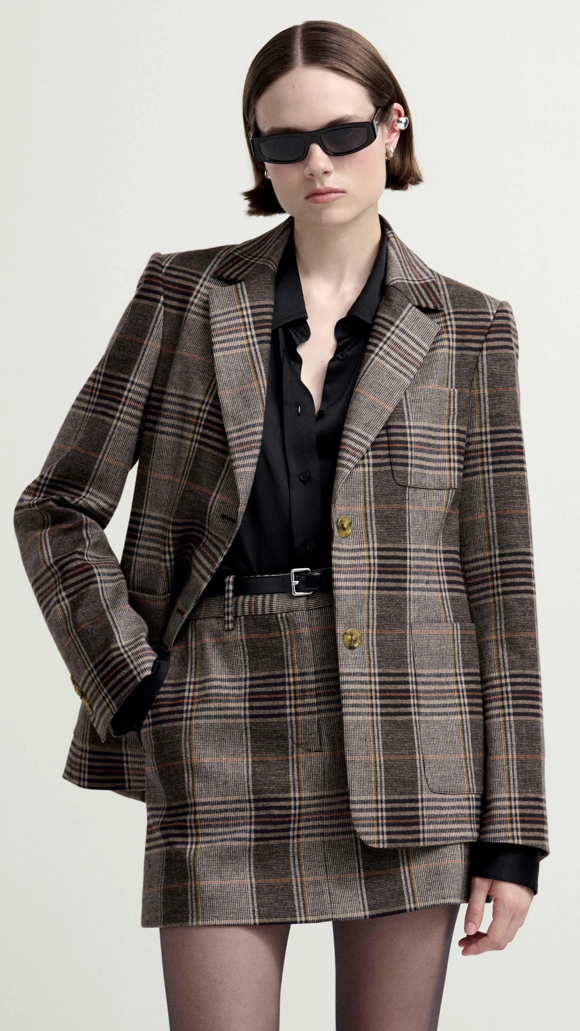 Weekend Blazer in Viscose Blend | Coffee/Beige Plaid