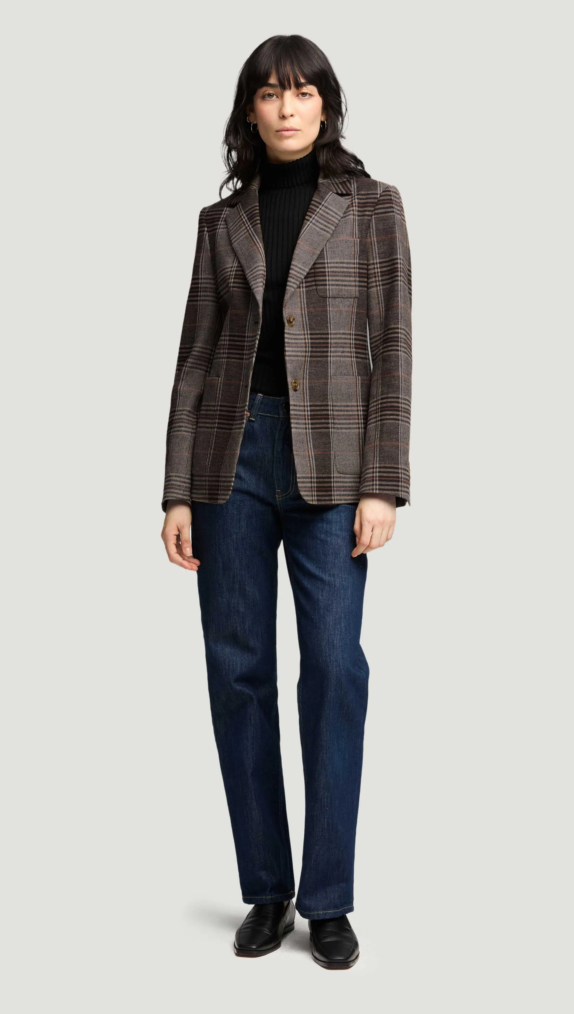 Weekend Blazer in Viscose Blend | Coffee/Beige Plaid