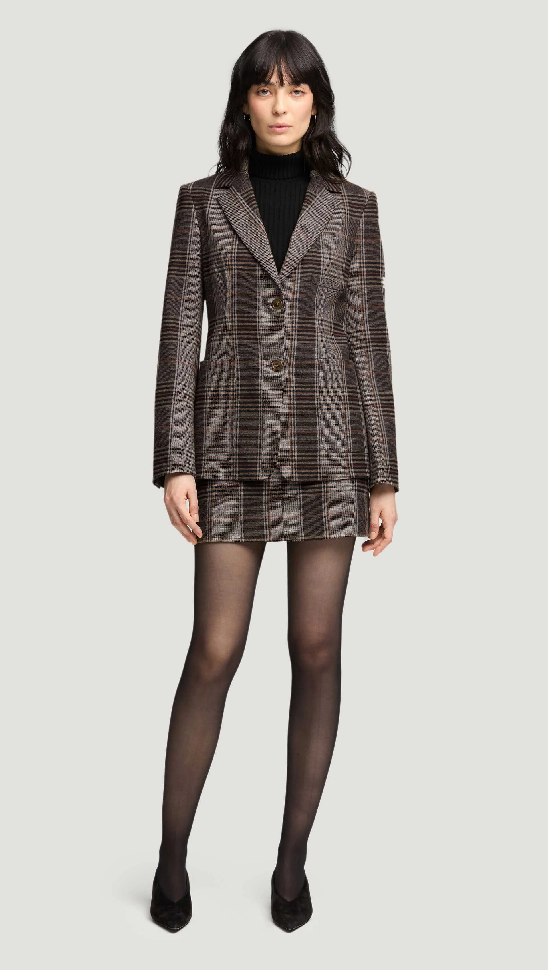 Weekend Blazer in Viscose Blend | Coffee/Beige Plaid