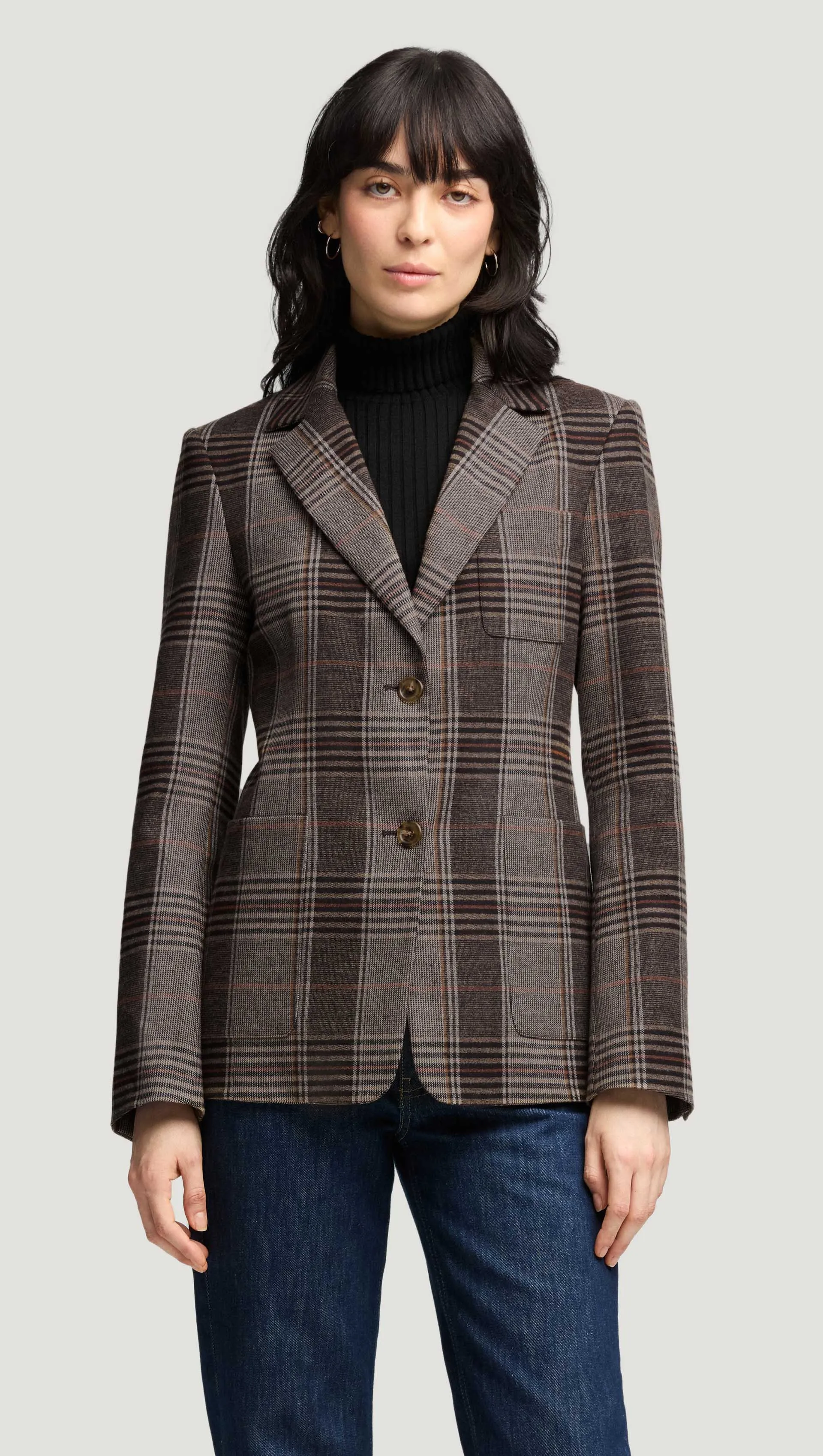 Weekend Blazer in Viscose Blend | Coffee/Beige Plaid