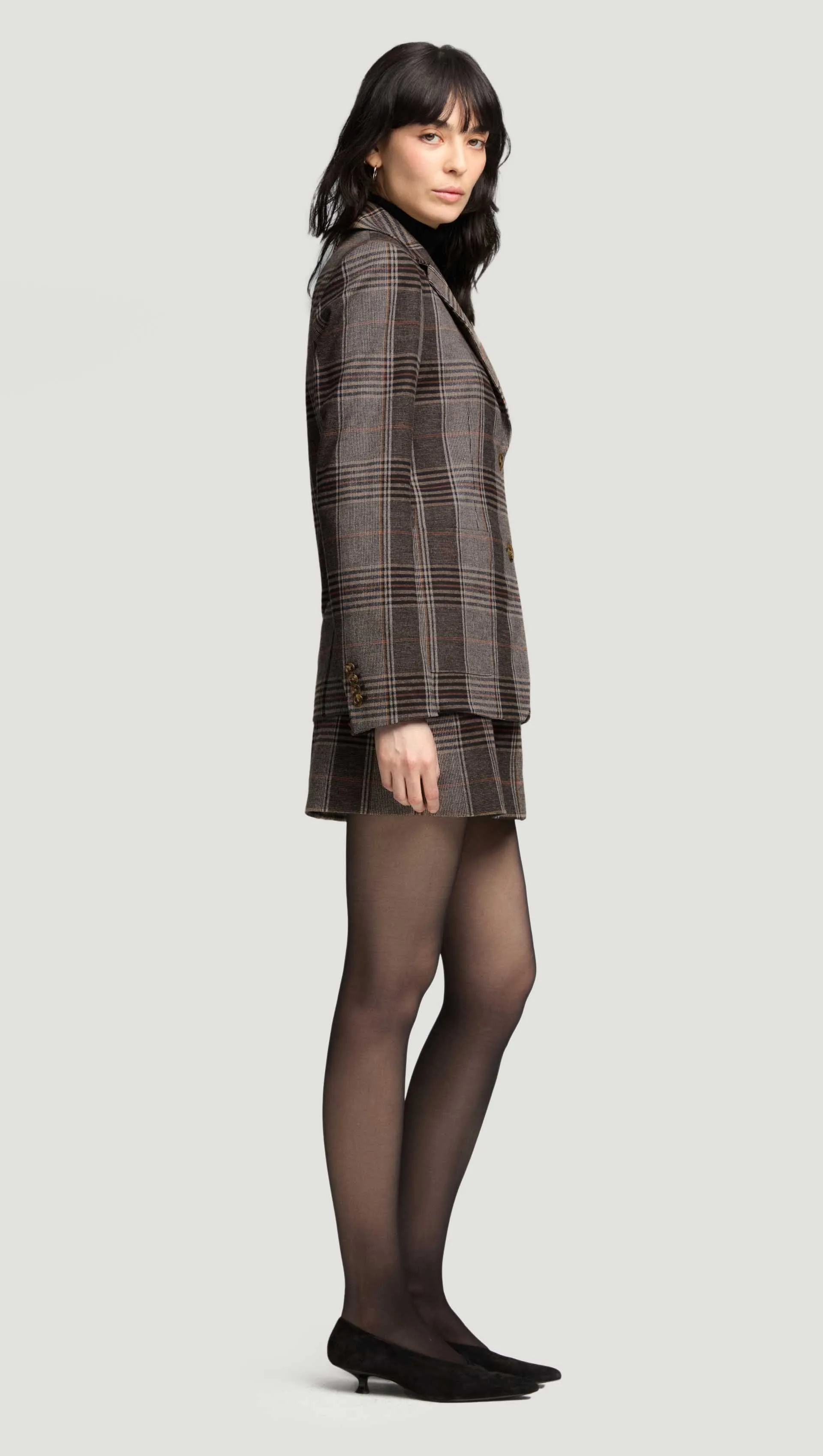 Weekend Blazer in Viscose Blend | Coffee/Beige Plaid