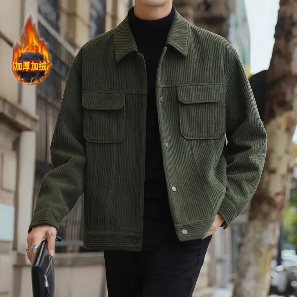 Wiaofellas  -  Jackets for Men Casual Lightweight Turn Down Collar Thin Velvet Autumn Men Business Zipper Spring Outerwear Streetwear Coat