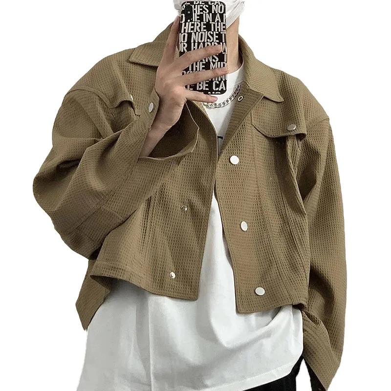 Wiaofellas  -  Spring Clothing Men's Leisure Short Jacket Streetwear Solid Color Button-down Collar Korean Harajuku Long Sleeve Luxury Coats