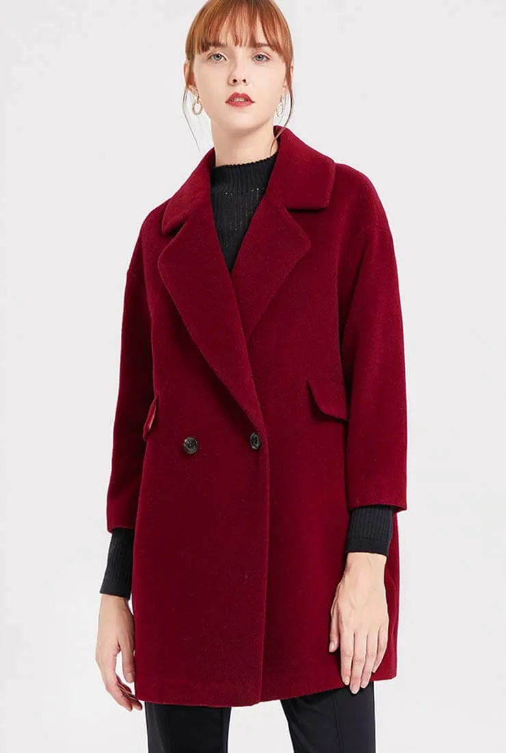 Wine Red Wool Blend Mid-length Coat