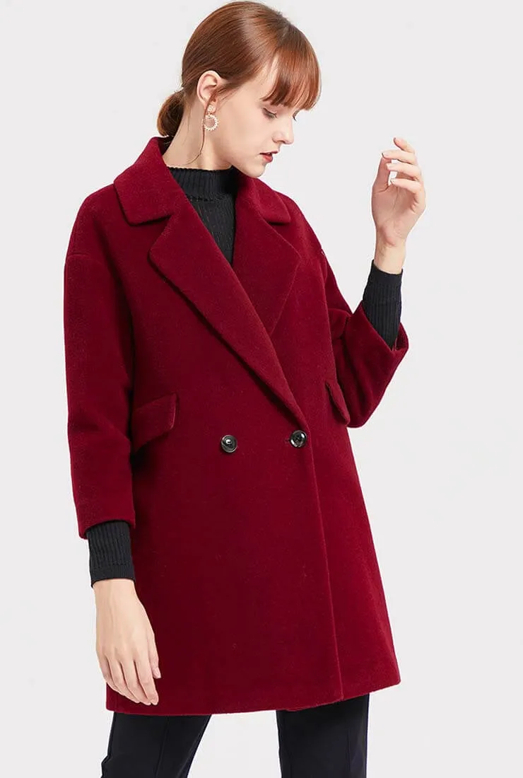 Wine Red Wool Blend Mid-length Coat