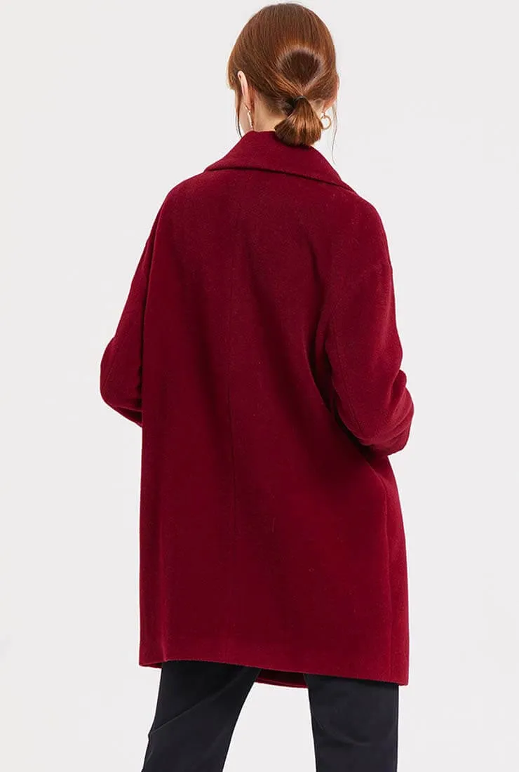 Wine Red Wool Blend Mid-length Coat