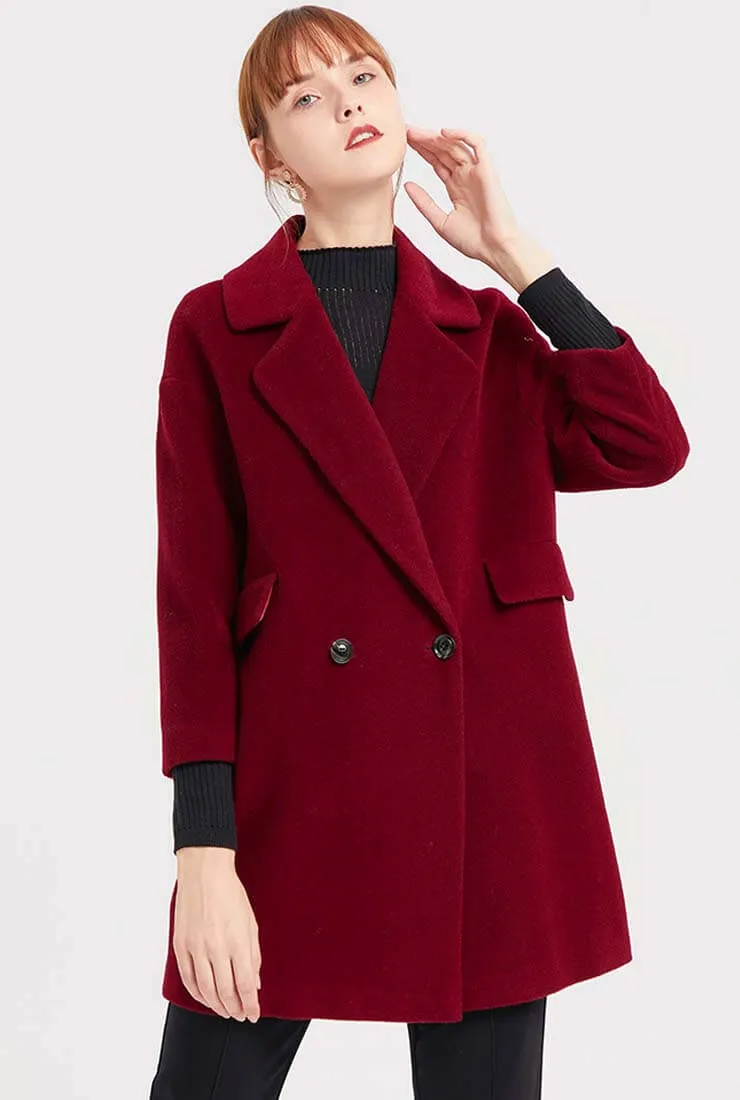 Wine Red Wool Blend Mid-length Coat