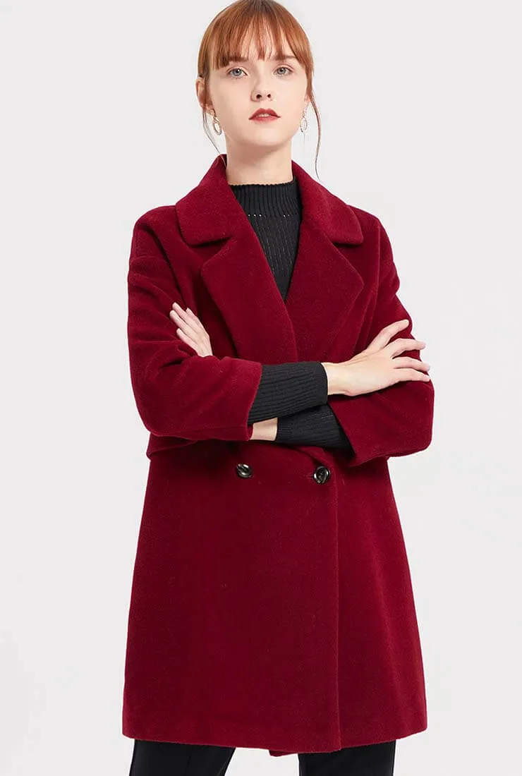 Wine Red Wool Blend Mid-length Coat