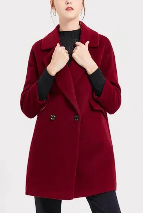 Wine Red Wool Blend Mid-length Coat