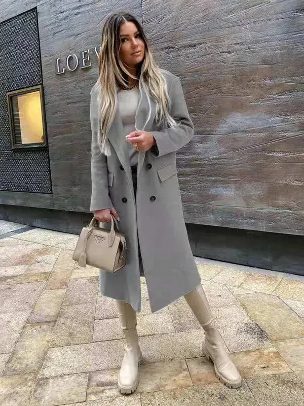 Women's Double Breasted Woolen Overcoat