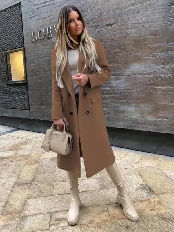 Women's Double Breasted Woolen Overcoat