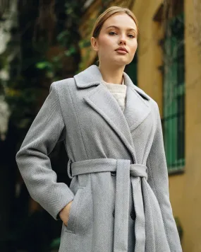 Women's Herringbone Double-Breasted Coat - Grey - SCB-W12412