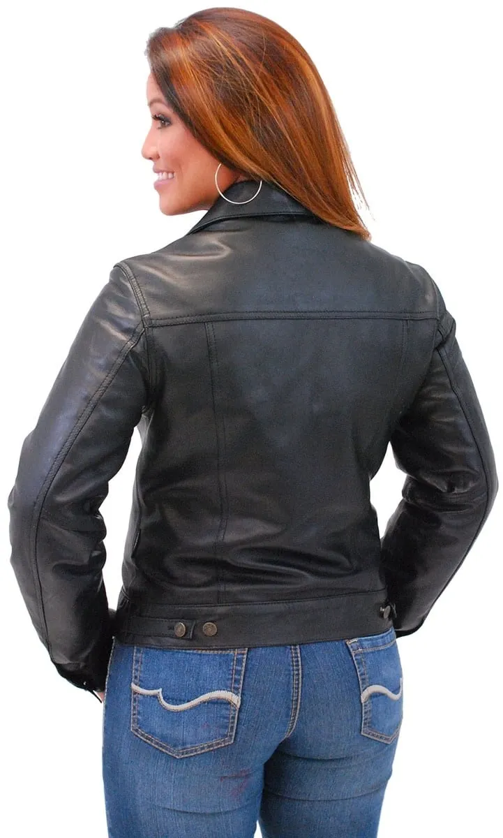 Women's Lightweight Soft Leather Jean Jacket w/Zip Out #L71BTZK ()