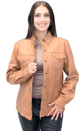 Women's Vintage Tan Soft Lambskin Leather Shirt  #LSA862T ()