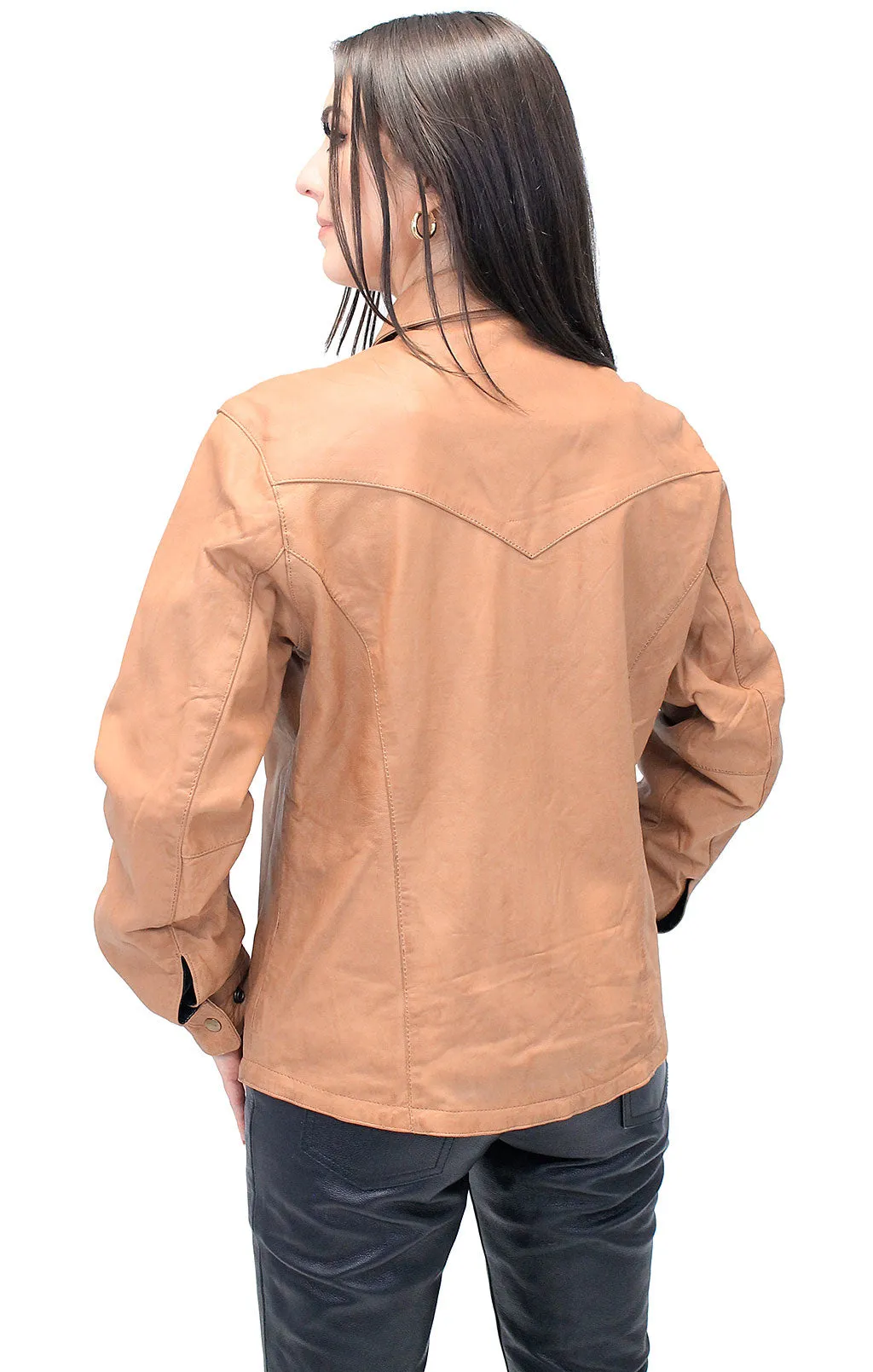 Women's Vintage Tan Soft Lambskin Leather Shirt  #LSA862T ()