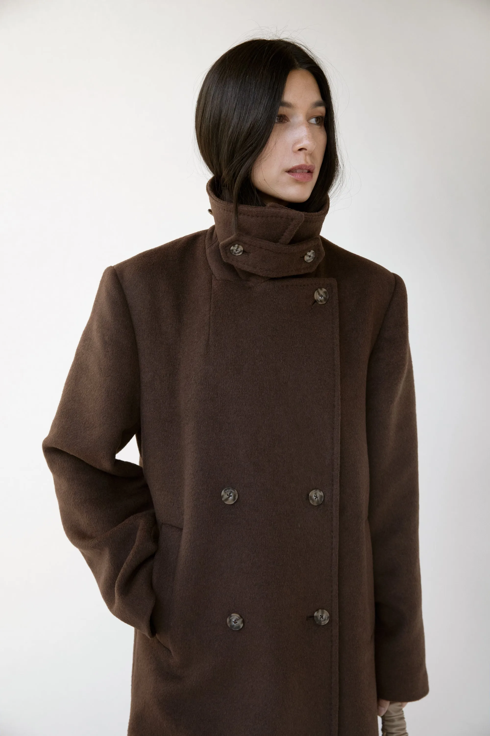 WOOL-BLEND DOUBLE BREASTED COAT WITH POCKETS