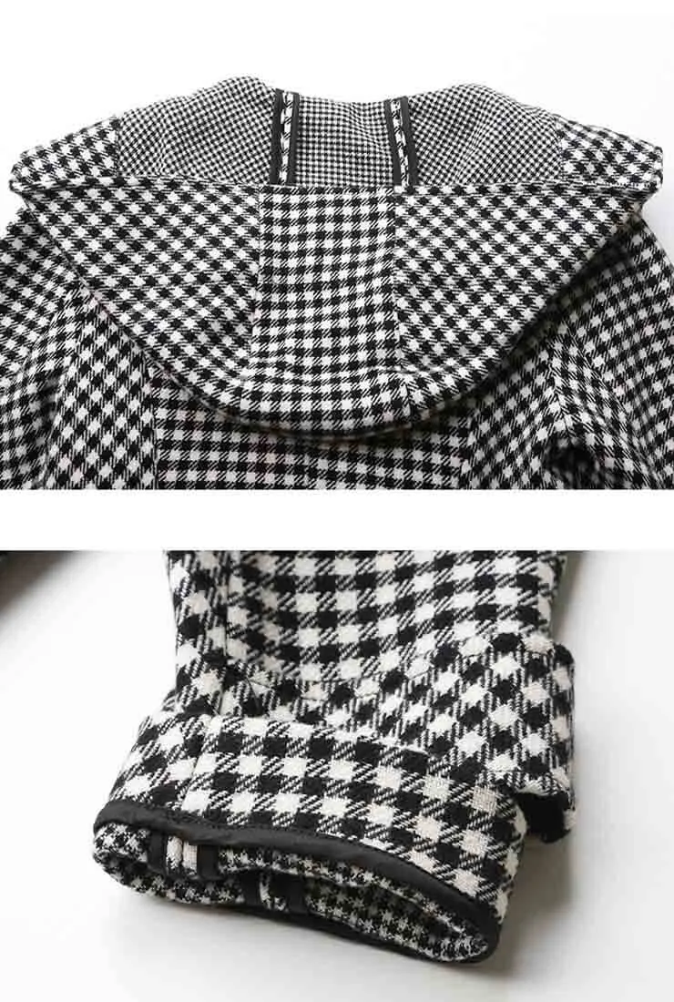 Wool Blend Lapel Collar Plaid Short Coat